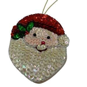 Vintage Santa Hanging Ornament Sequin Flat Face